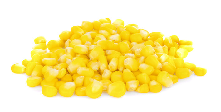 Canned corn isolate on white, Closeup