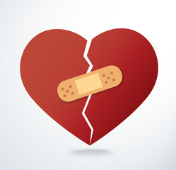 sticking plaster on broken heart icon vector  