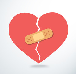 sticking plaster on broken heart icon vector  