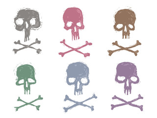 Illustration of six comical skull stamps