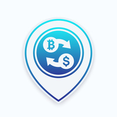 Bitcoin to USD exchange icon on marker, vector illustration