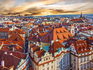 Fototapeta na wymiar Prague city - Czech Republic. Houses roofs, old town square