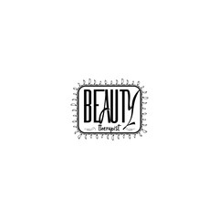 Badge for small businesses - Beauty Salon Therapist. Sticker, stamp, logo - for design, hands made. With the use of floral elements, calligraphy and lettering
