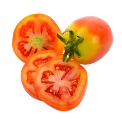 Fresh red tomato slices isolated on white background