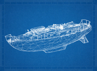 Boat blueprint – 3D perspective