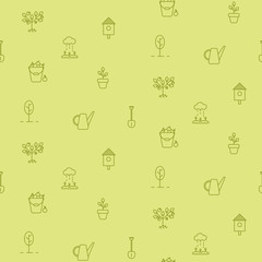 Horticulture line icons vector seamless pattern.