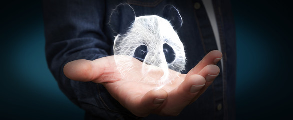 Person holding fractal endangered panda illustration 3D rendering © sdecoret
