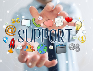 Businessman using hand-drawn support text presentation