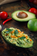 Guacamole boat - bowl made from avocado skin.