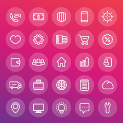 icons for web design in line style, 25 vector pictograms set