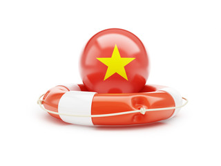 Lifebelt with Vietnam flag help on a white background 3D illustration