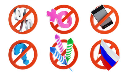 no signs for different prohibited activities set on a white background 3D illustration