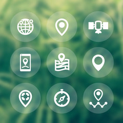 navigation icons, location marks, map pointers, vector signs