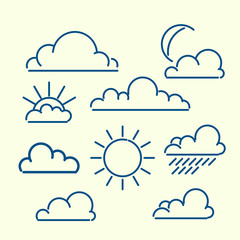 Obraz premium Cloud sun moon rain loutlined icon set. Meteo vector ilustration.