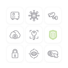 Security line icons set, secure cloud, key, lock, shield, strongbox, video surveillance, online security, safety