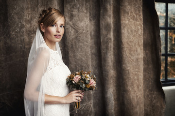 Beautiful bride in white, portrait