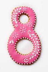 ginger biscuits for March 8  on white backgrounde