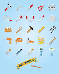 DIY Tools Assortment Sticker Icon Vector Set