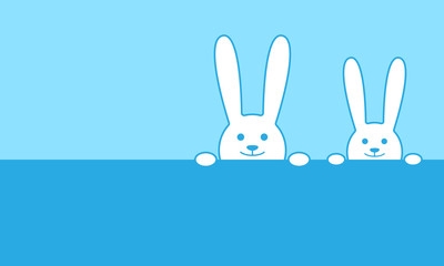 Grußkarte zum Osterfest - niedliche Hasen (Blau)