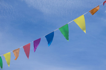 Holiday, Party Flags Garland. Blue Summer Sky.