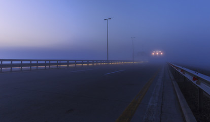 Speedway from Baku to the airport in a misty morning.Azerbaijan