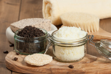 Handmade Coffee Scrub And Lemon Scrub With Coconut Oil. Toiletries, Spa Set.