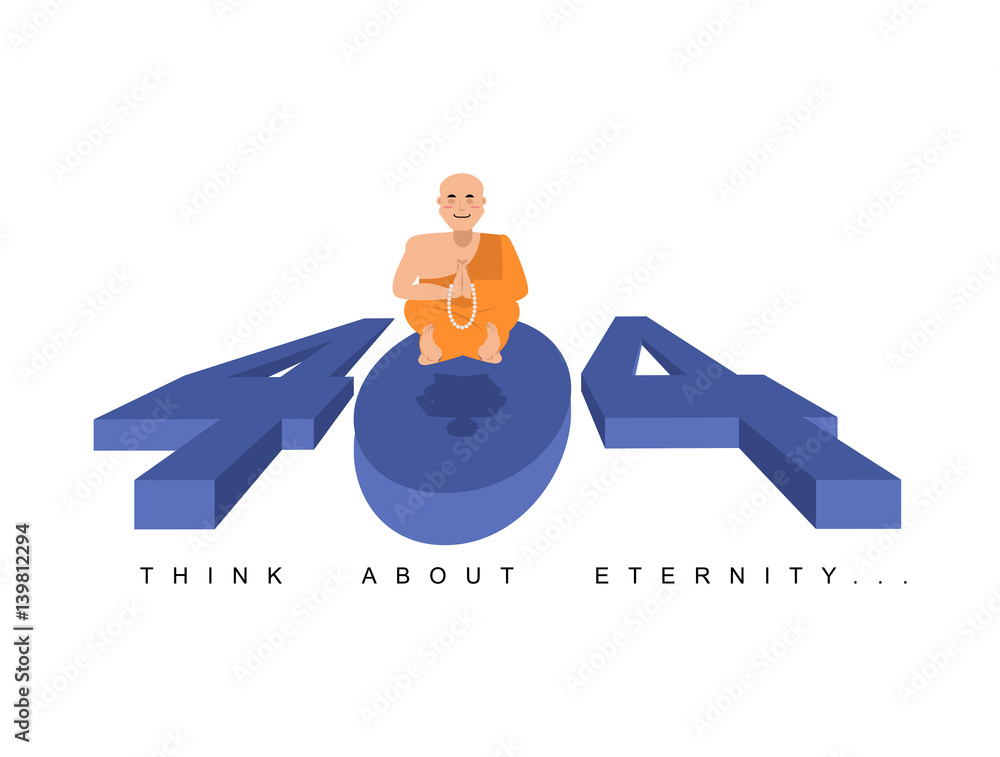 Poster error 404. buddha meditating. think about eternity. page not found template for website. page lost a