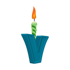 Letter V birthday font. Letter and candle. anniversary alphabet sign. Celebratory ABC