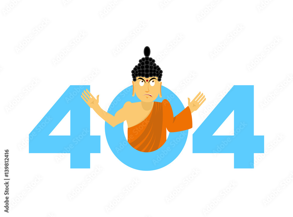 Poster error 404. surprisingly buddha. page not found template for website. page lost and found message