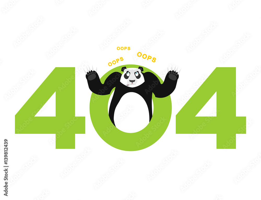 Poster error 404. panda surprise. page not found template for web site.china bear does not know and is surp