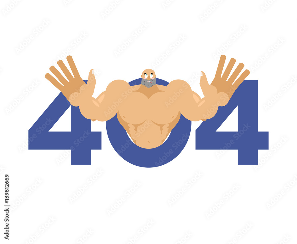 Poster error 404. athlete surprise. page not found template for web site. bodybuilder does not know and is 