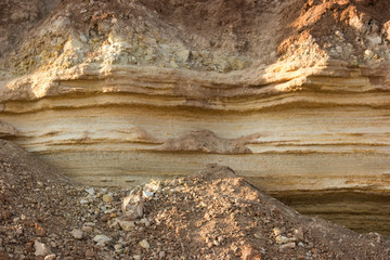 Yellow colored soil. Ground and little rocks. Under the skin of Earth. Dig and explore.