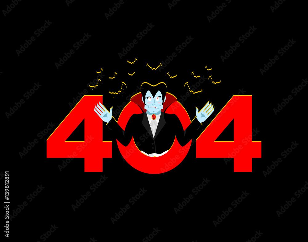 Poster error 404. vampire surprise. page not found template for web site. dracula does not know and is surp
