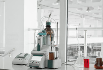 test laboratory and measuring instruments at the plant for the production and processing of plastics