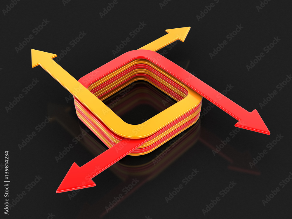 Poster 3d image of arrows in different directions. image with clipping path