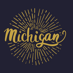 The custom hand lettering. Creative typography. Hand drawn greeting card with text Michigan.