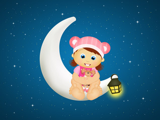 baby girl sitting on the moon