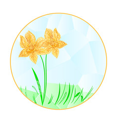 Button squared Easter daffodil polygons vector illustration