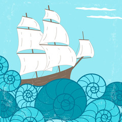 Vitage Poster with Ship and Waves