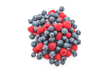 fresh blueberry and rasberry on white