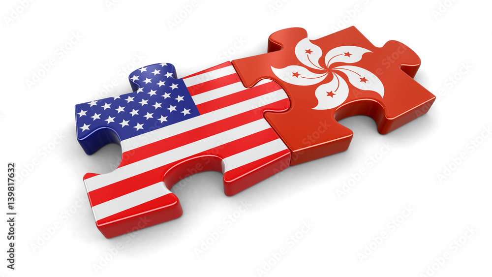 Poster usa and hong kong puzzle from flags. image with clipping path