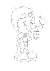 cartoon child standing having fun with science isolated coloring page