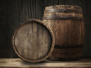 Wooden barrel for wine with steel ring. Clipping path included.