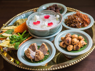 Rice in cool water with side dish