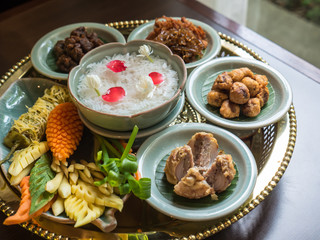 Rice in cool water with side dish