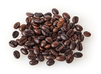 Roasted coffee beans isolated on white background