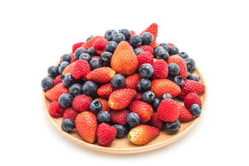 fresh blueberry, strawberry and rasberry on white