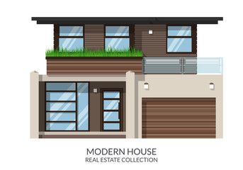 Modern House, family house, real estate sign in flat style. Vector illustration.