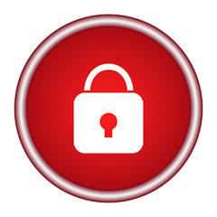Lock icon. Red glossy circle web icon on white background 