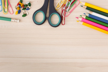 stationery on a wooden table